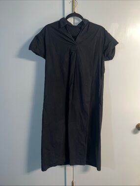 Women’s Black Collared Midi Dress - Classic Shift